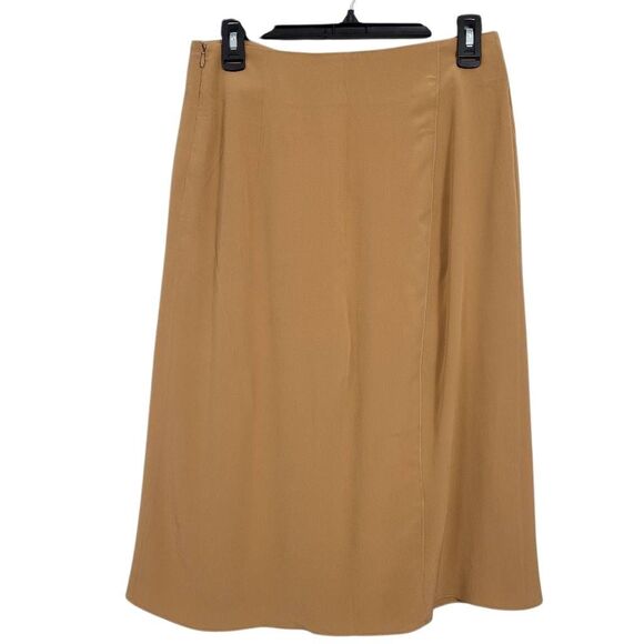 Vintage Celine Camel Tan Silk Midi Skirt Skort Sz 40 US‎ 8 Pleated Front Preppy - Picture 2 of 7
